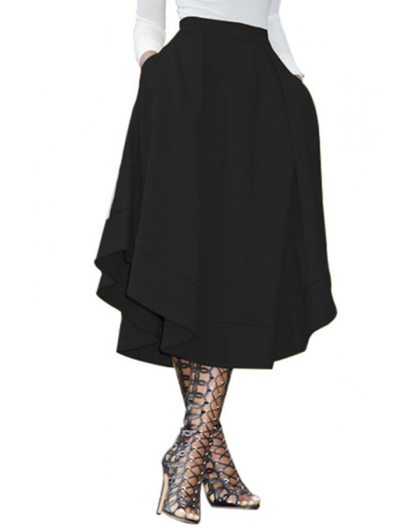 Black Making Waves High Waist Midi Skirt